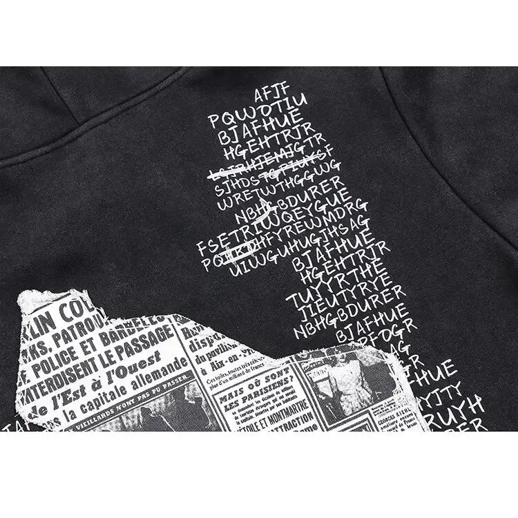 Retro Y2K Newspaper Graphic Hoodie for Eye-Catching Style