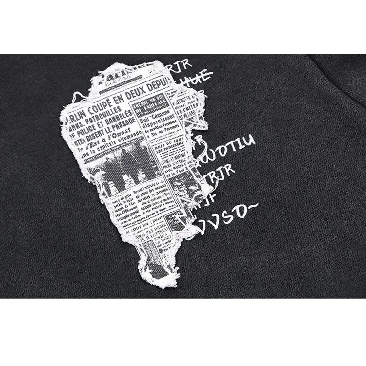 Retro Y2K Newspaper Graphic Hoodie for Eye-Catching Style
