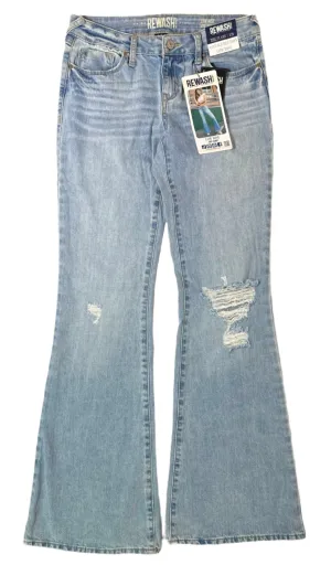 REWASH Low-Rise Distressed Flare Jeans