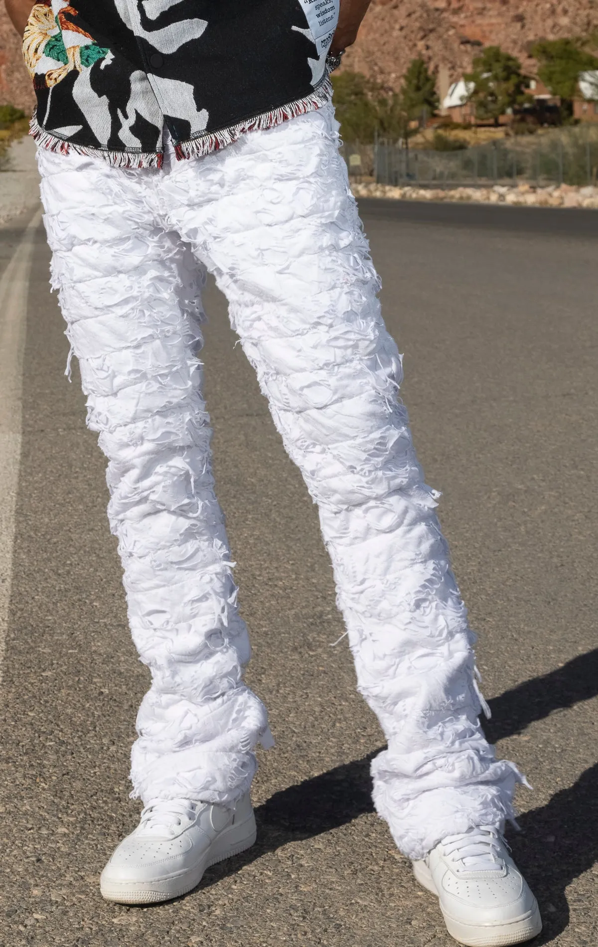 Ripped Surface Stack Jeans