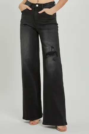 Risen Black High Rise Wide Leg Jeans