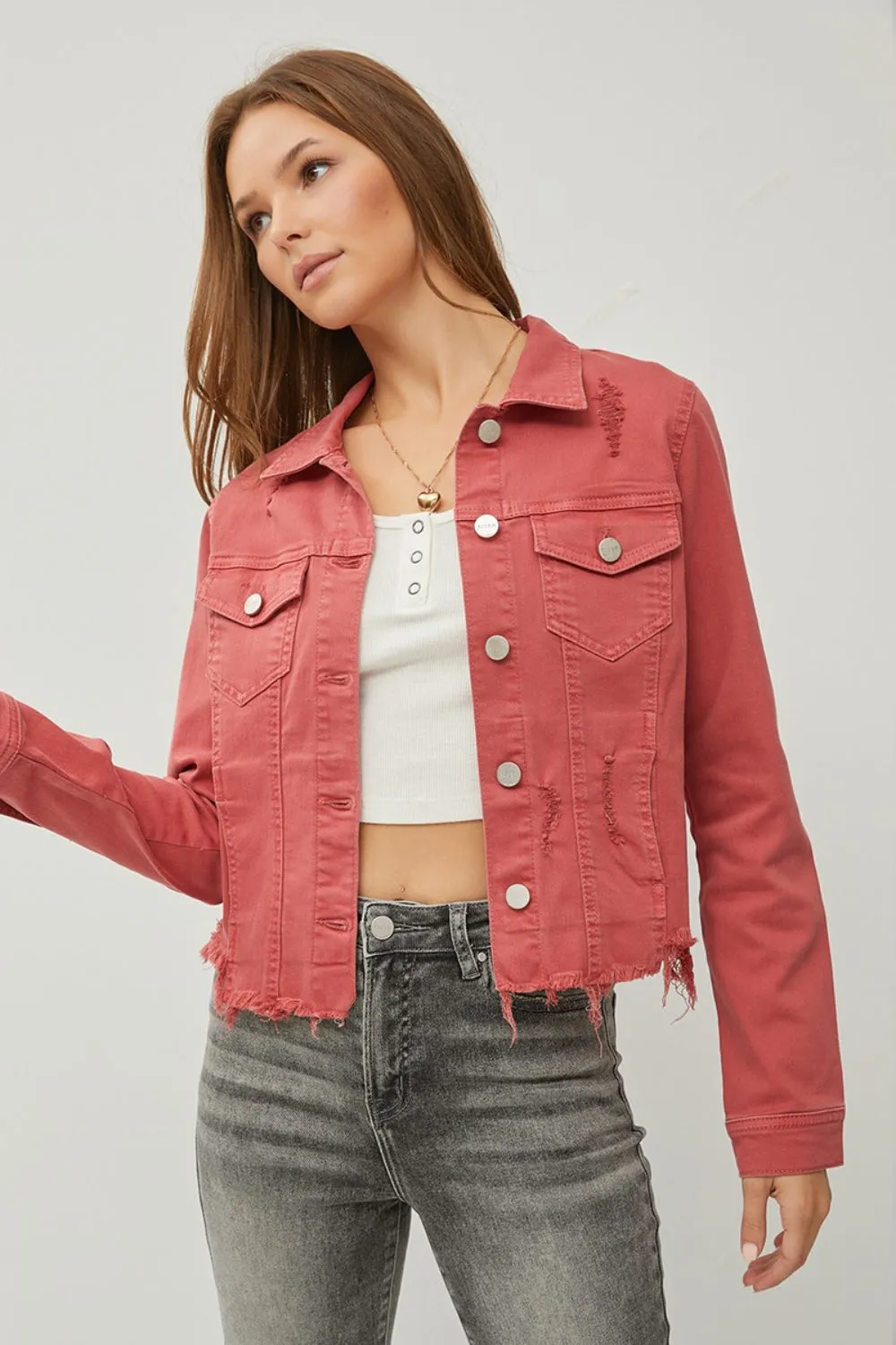 RISEN BUTTON UP CROPPED DENIM JACKET