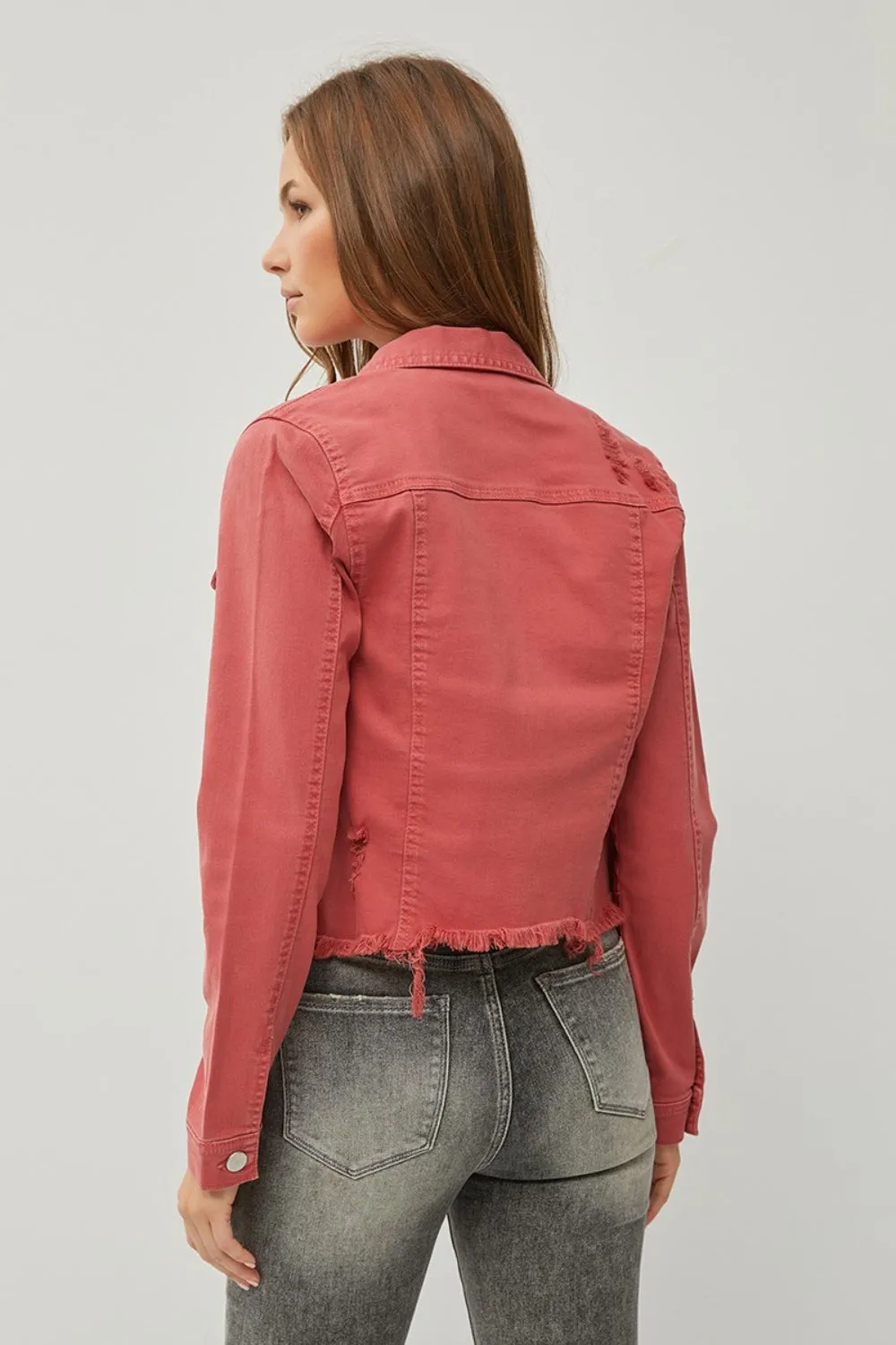 RISEN BUTTON UP CROPPED DENIM JACKET