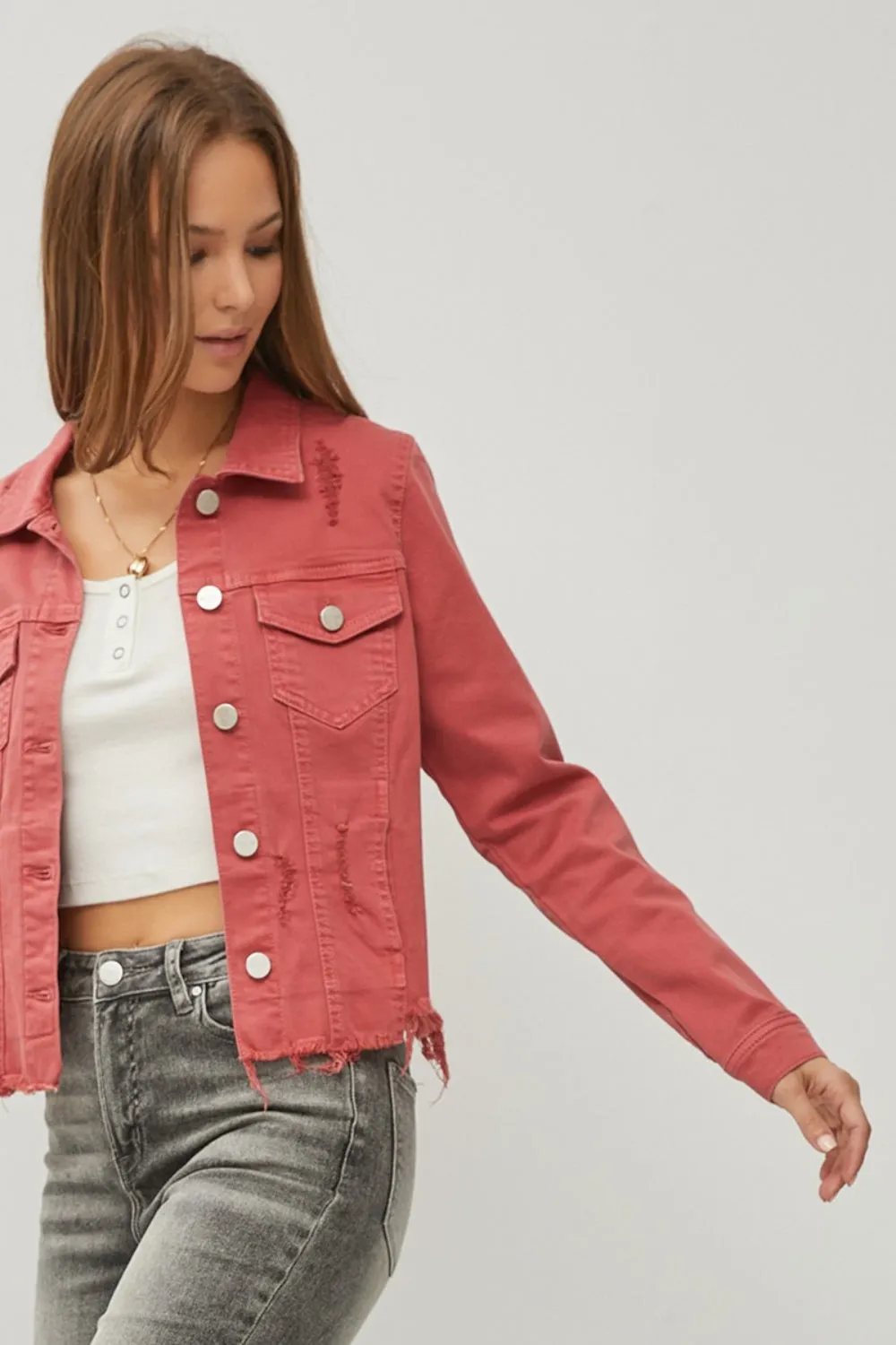 RISEN BUTTON UP CROPPED DENIM JACKET