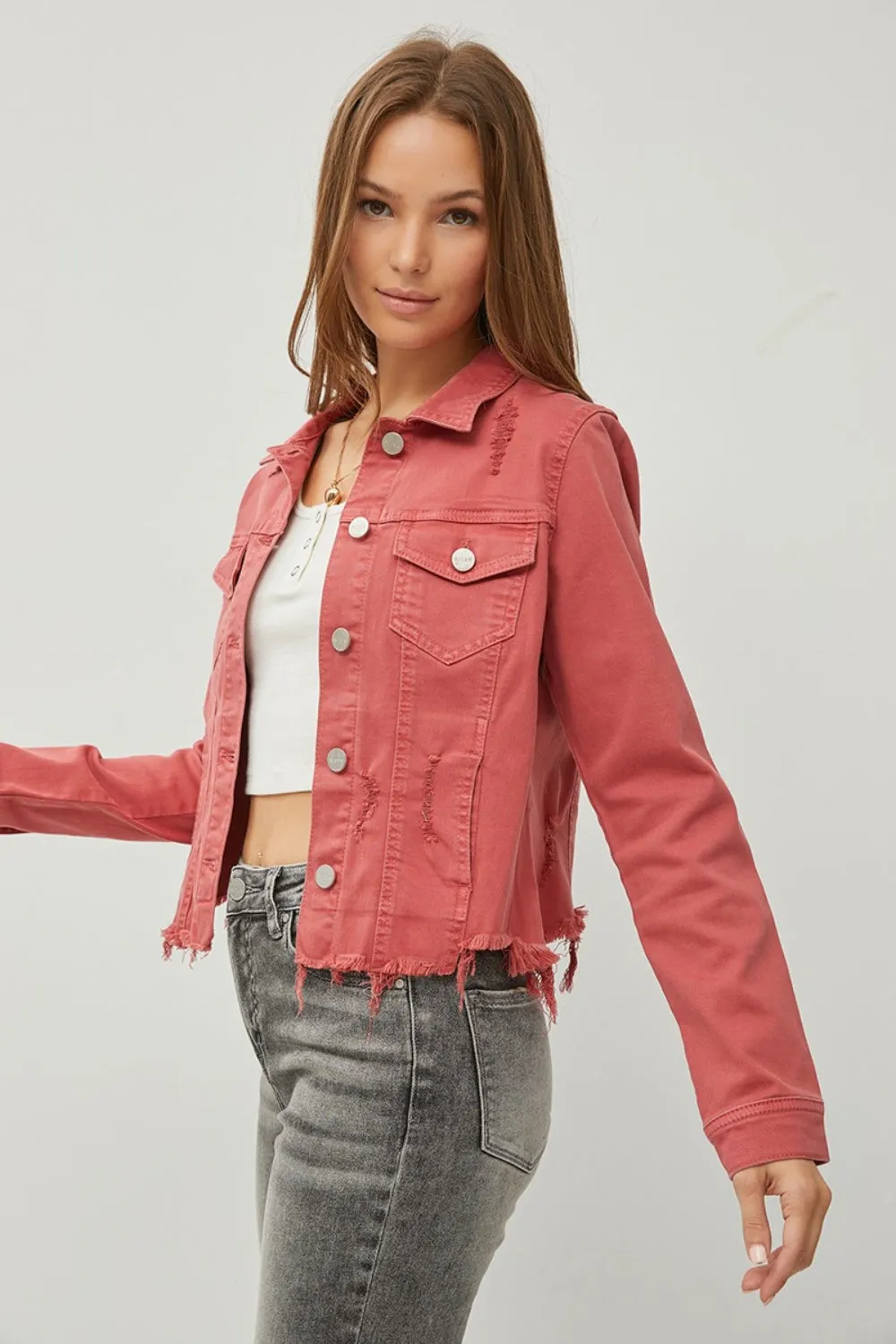 RISEN BUTTON UP CROPPED DENIM JACKET