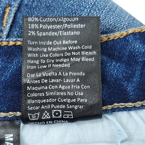 Risen Distressed Flare Jeans Women 31/13 High Rise Fray Hem Stretch NEW Med Wash