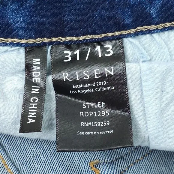 Risen Distressed Flare Jeans Women 31/13 High Rise Fray Hem Stretch NEW Med Wash