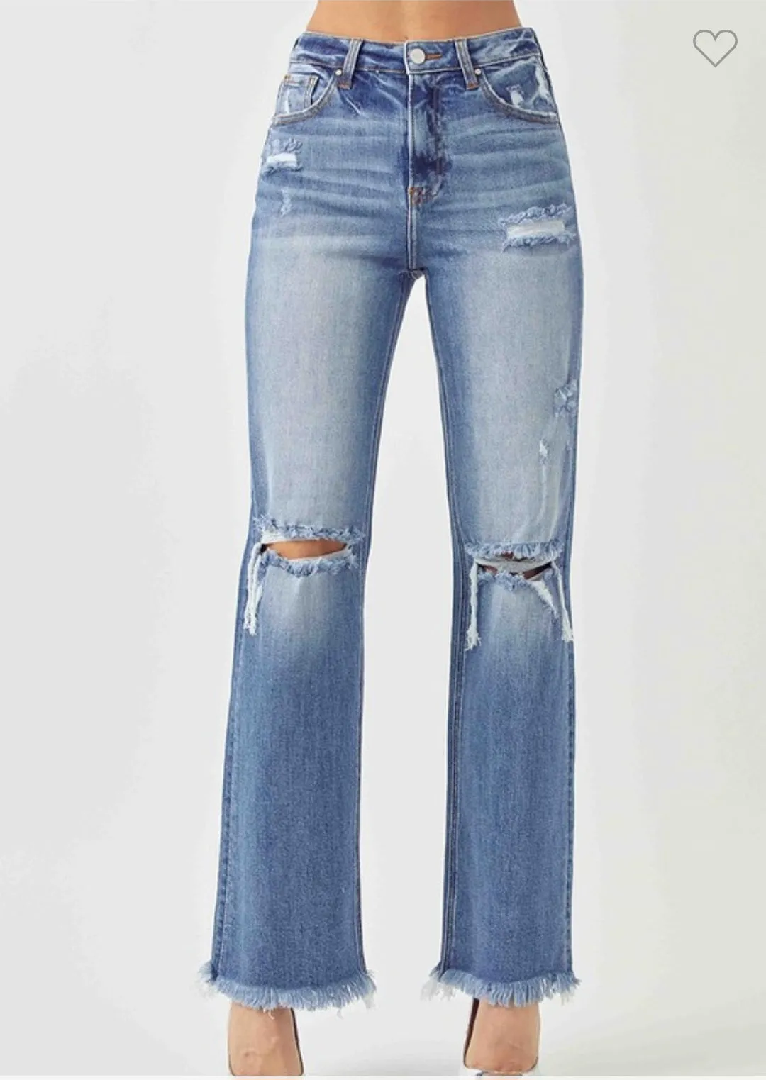 Risen Distressed High Rise Straight Jeans (Dark)