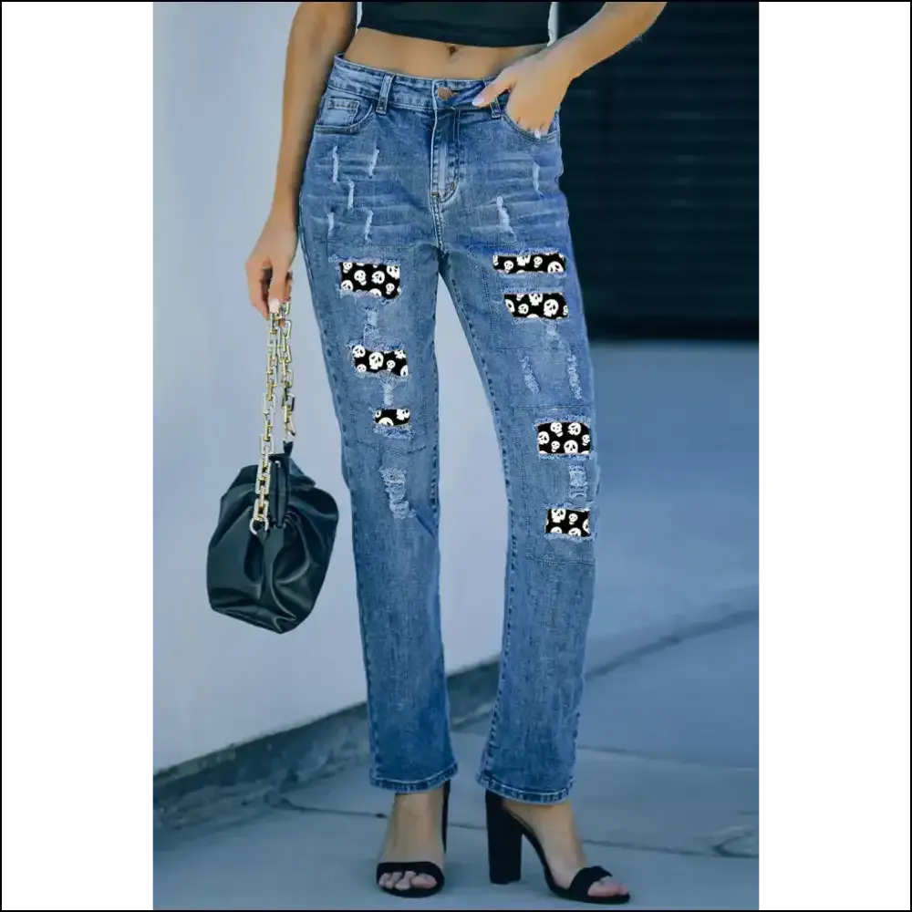 Rock your Bones in Style with Needful Things Distressed Skeleton Pattern Jeans! 💀👖