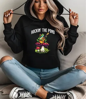 Rockin the Pond Frog Mushroom Graphic Hoodie
