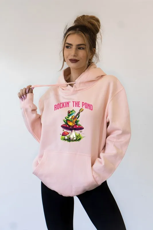 Rockin the Pond Frog Mushroom Graphic Hoodie