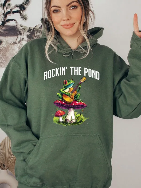Rockin the Pond Frog Mushroom Graphic Hoodie
