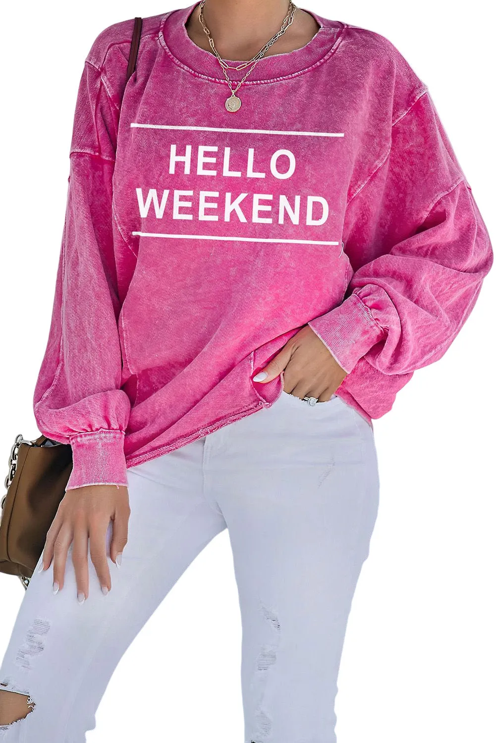 Rose Hello Weekend Graphic Mineral Wash Sweatshirt
