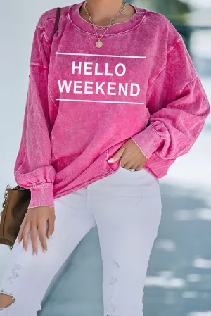 Rose Hello Weekend Graphic Mineral Wash Sweatshirt
