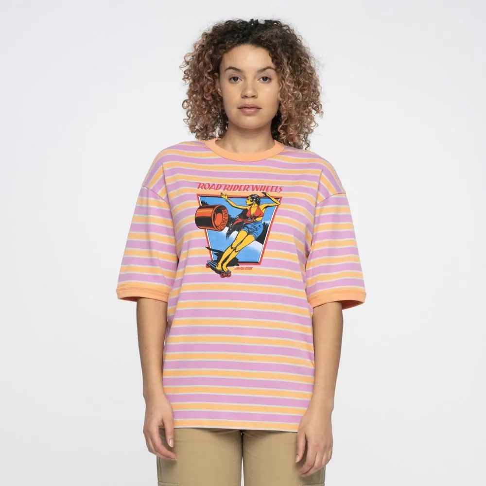 Santa Cruz Womens T-Shirt Ad Strip Dolly Oversized Tee - Pink / Orange Stripe