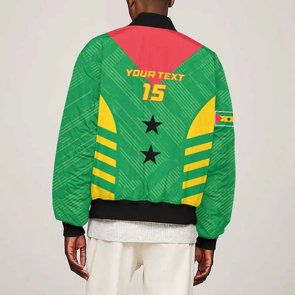 Sao Tome and Principe Football Custom Sleeve Zip Bomber Jacket Sporty Style - Green Color LT15