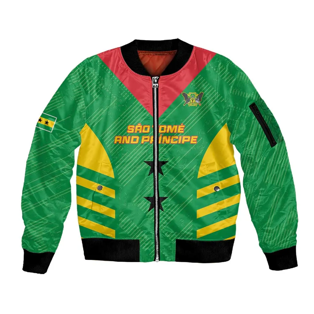 Sao Tome and Principe Football Custom Sleeve Zip Bomber Jacket Sporty Style - Green Color LT15