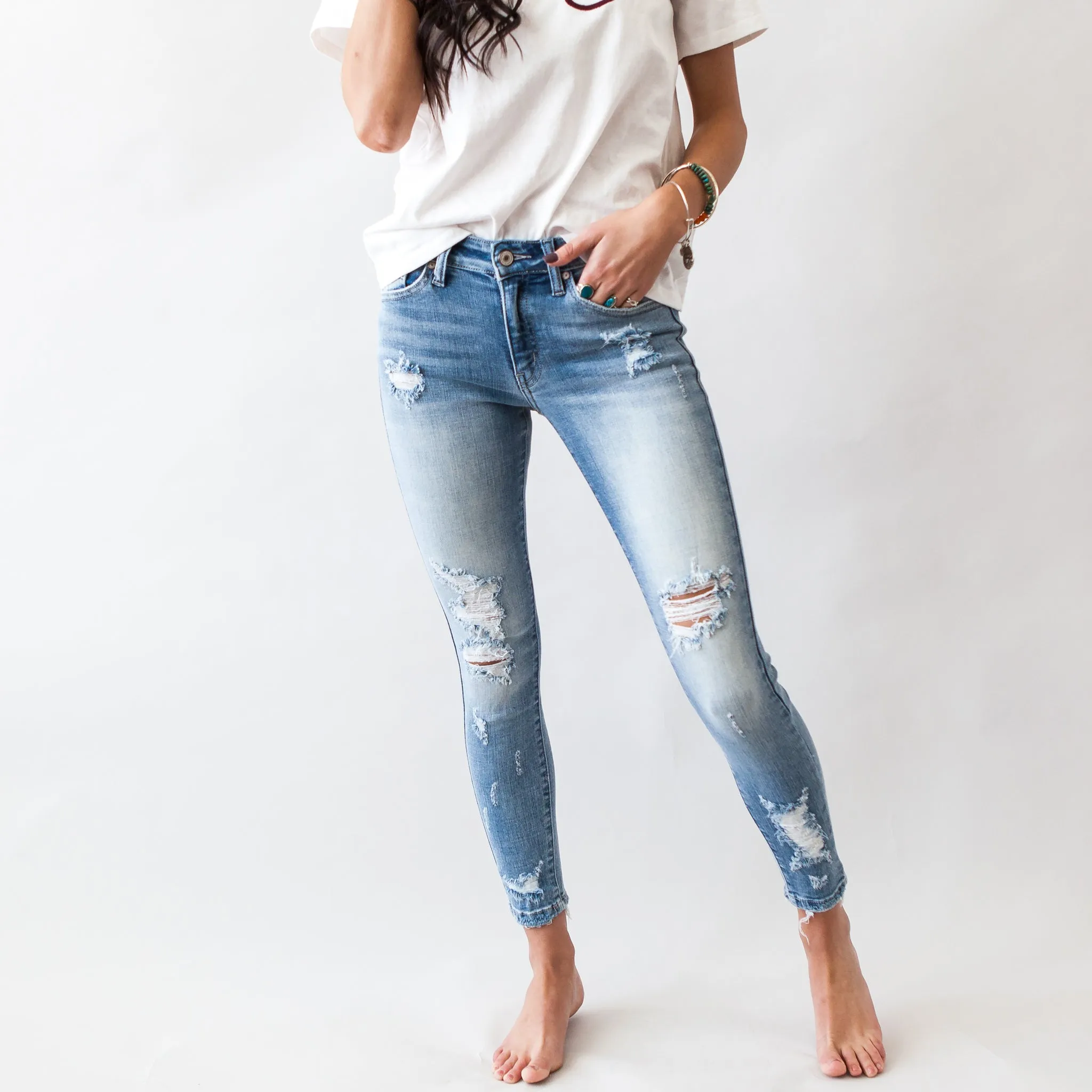 Shake Your Kancan Distressed Light Wash Skinny