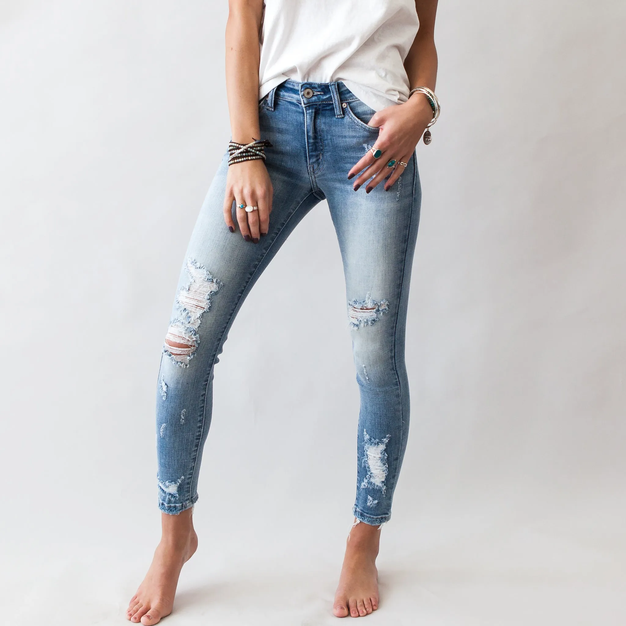 Shake Your Kancan Distressed Light Wash Skinny