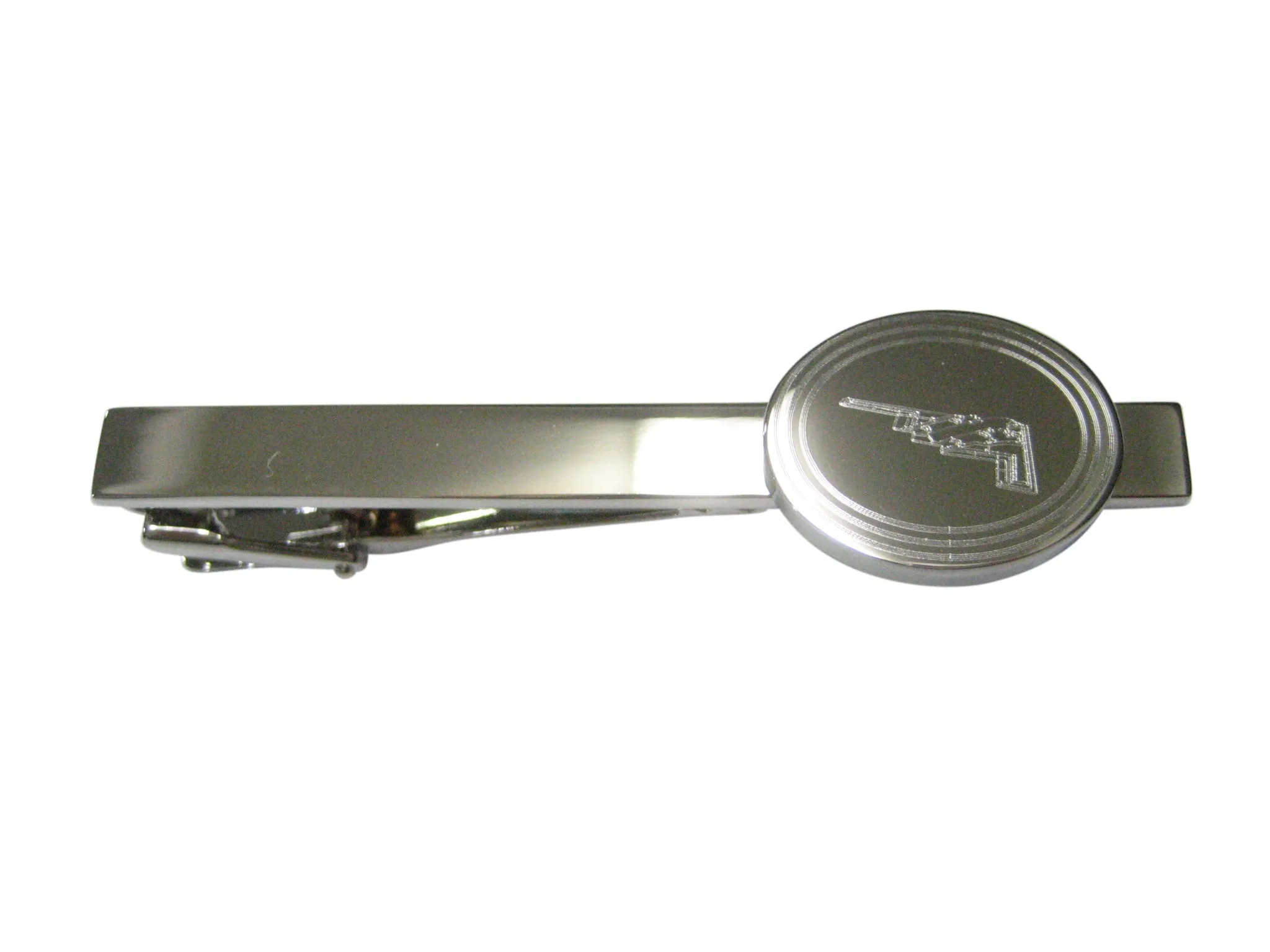 Silver Toned Etched Oval Stealth Bomber Plane Tie Clip