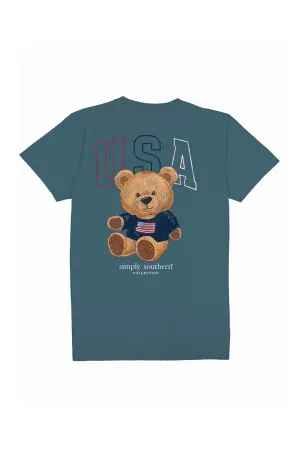 Simply Southern Youth Teddy Bear T-Shirt for Girls in Comet Blue | YTH-SS-USA-COMET