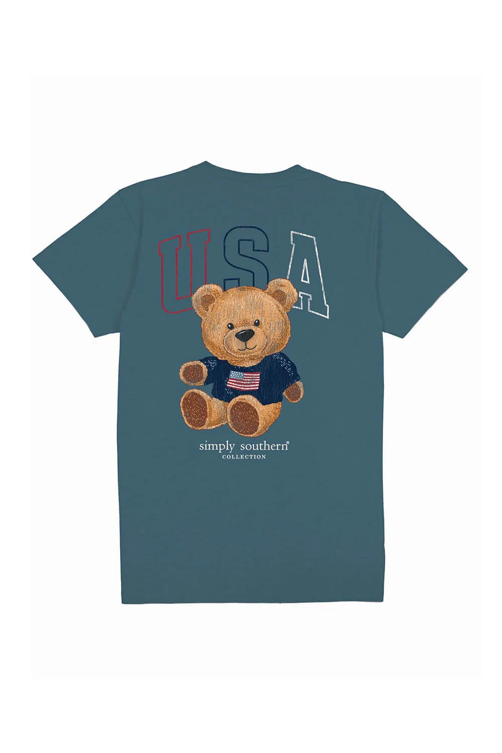 Simply Southern Youth Teddy Bear T-Shirt for Girls in Comet Blue | YTH-SS-USA-COMET