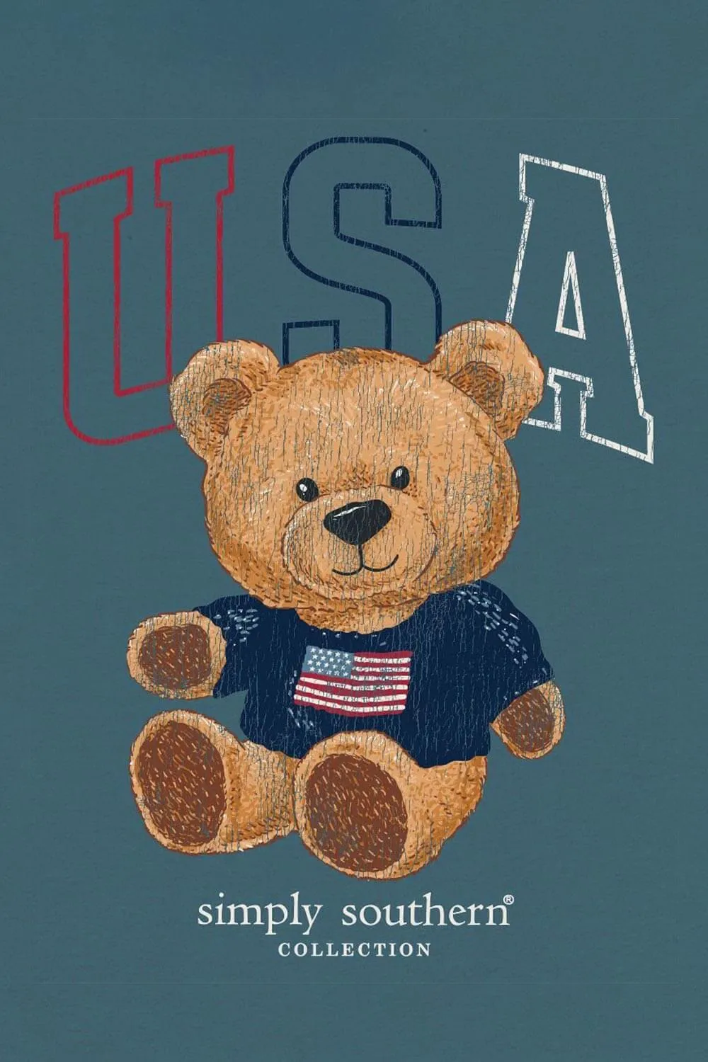 Simply Southern Youth Teddy Bear T-Shirt for Girls in Comet Blue | YTH-SS-USA-COMET