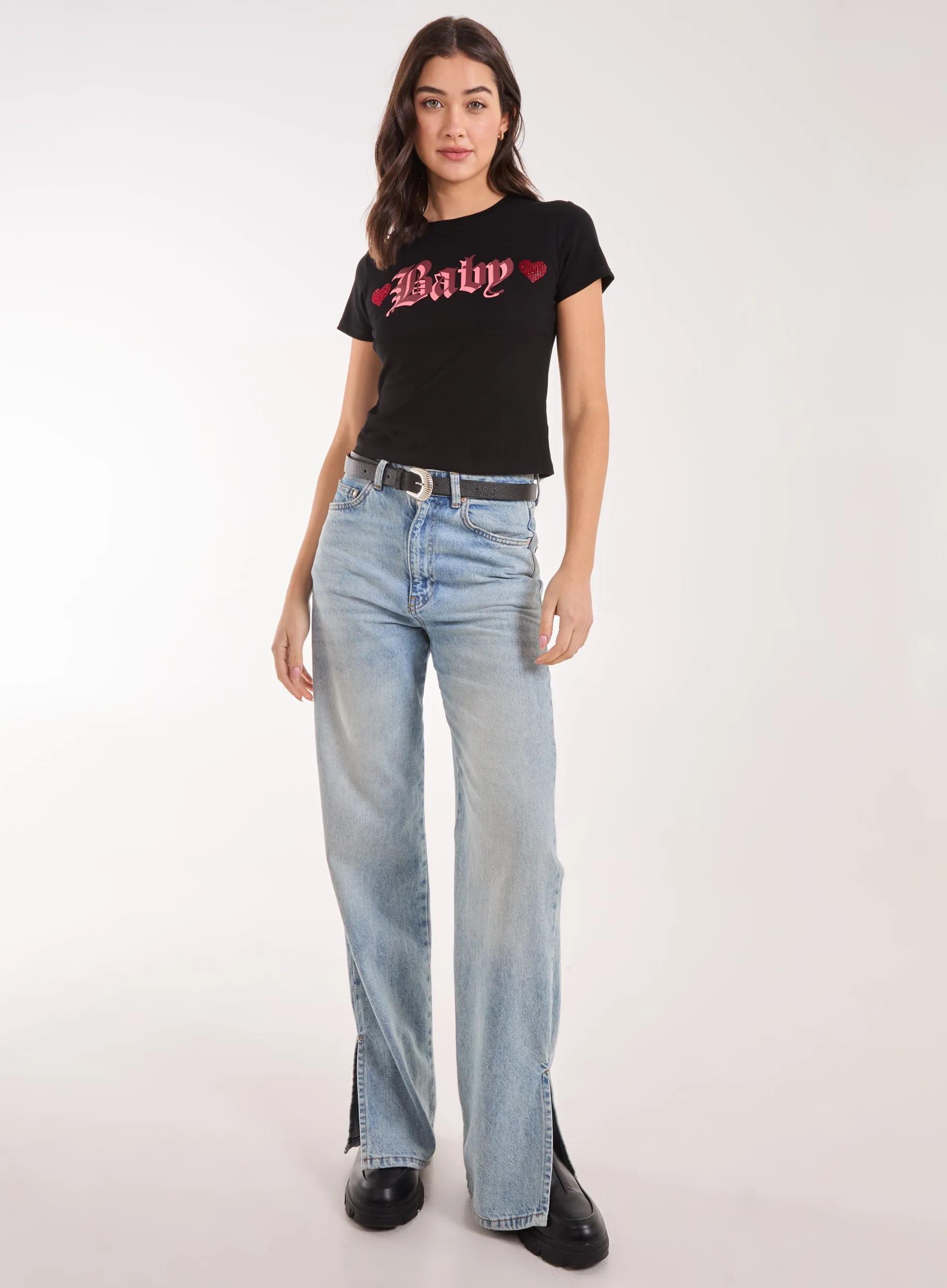 Slogan Heart Diamante Baby Tee