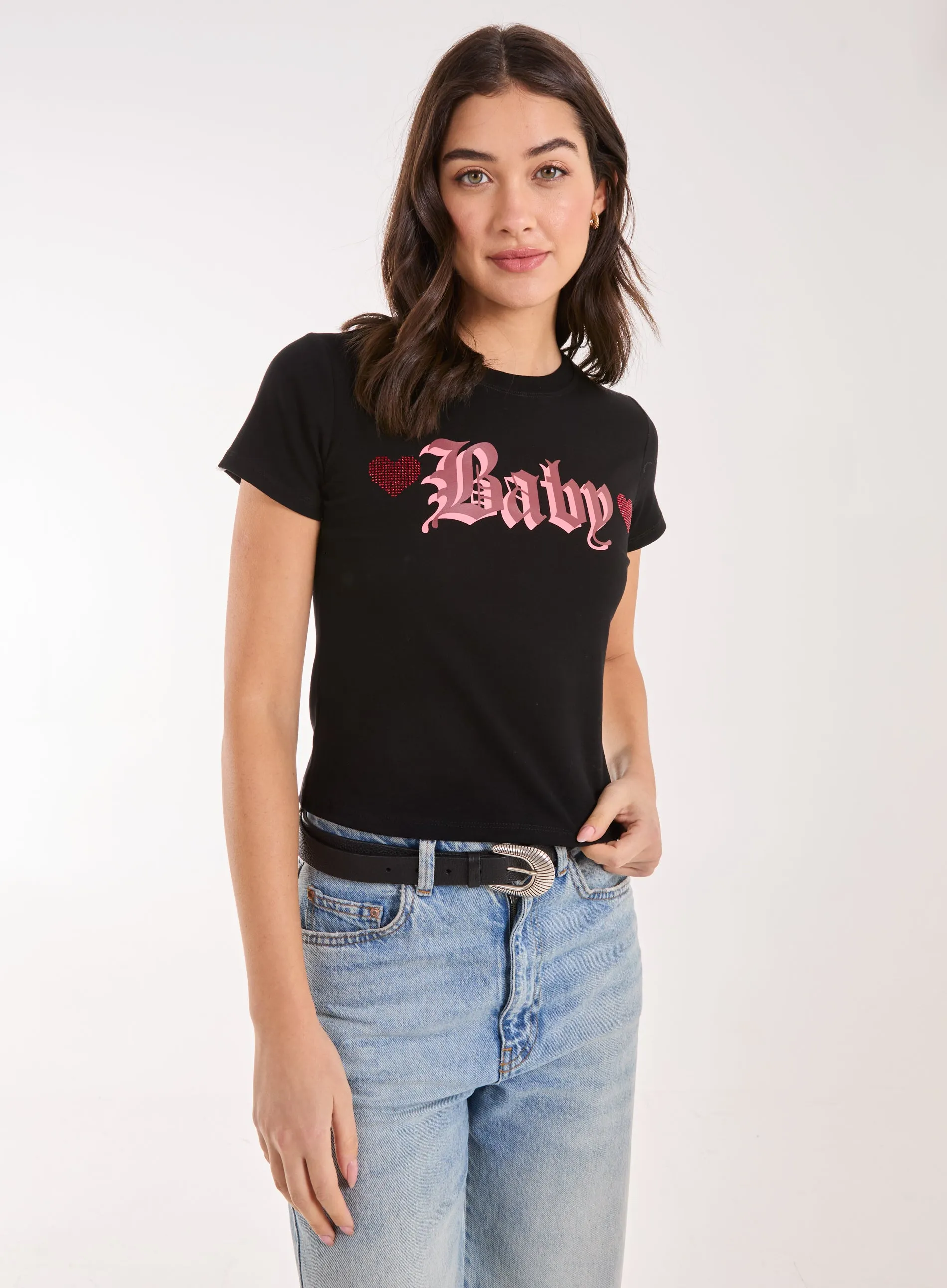 Slogan Heart Diamante Baby Tee