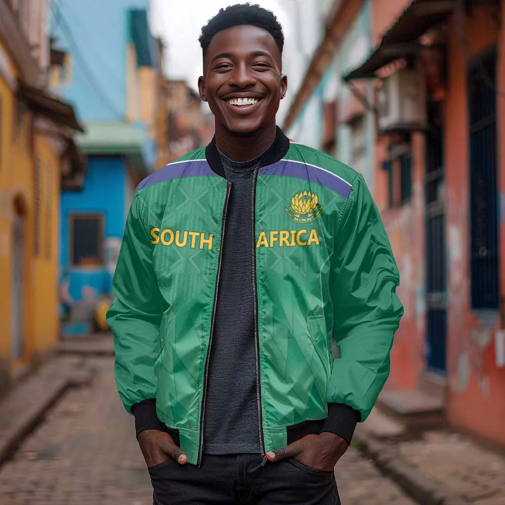 South Africa Cricket Custom Bomber Jacket African King Proteas Green LT9