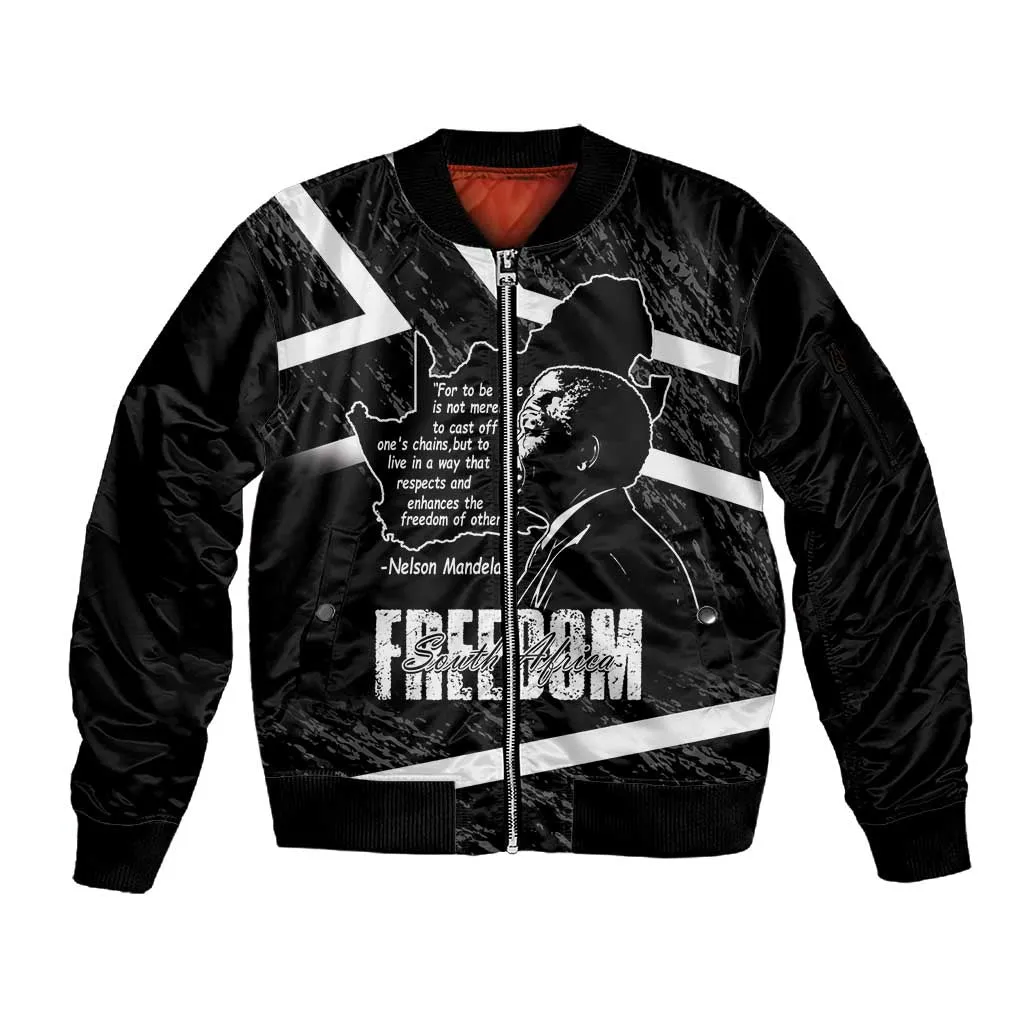 South Africa Freedom Day Sleeve Zip Bomber Jacket Nelson Mandela With Map LT14
