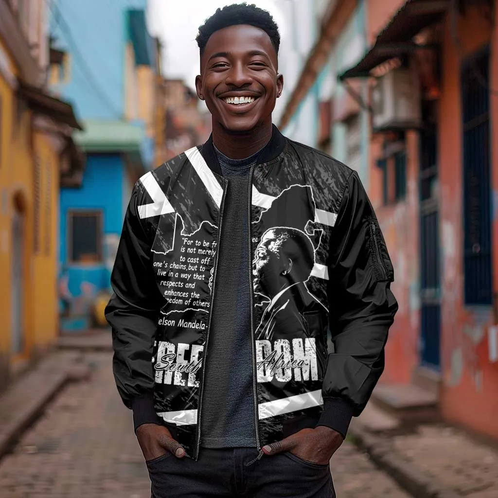 South Africa Freedom Day Sleeve Zip Bomber Jacket Nelson Mandela With Map LT14