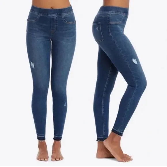 SPANX Distressed, Raw Hem, Skinny Jeans Medium