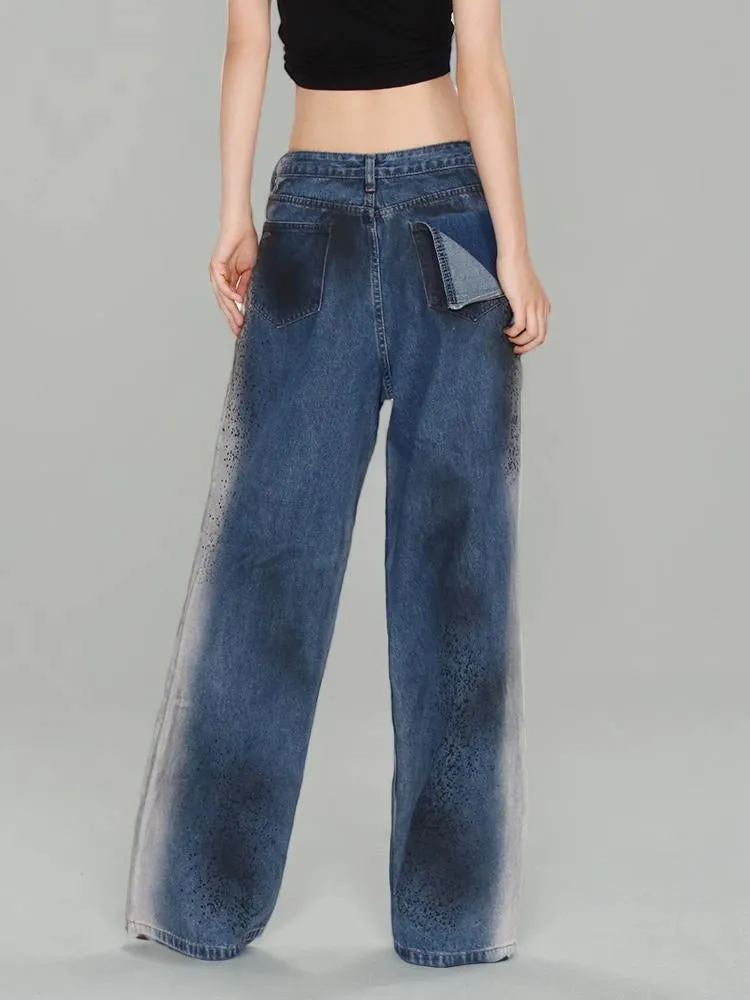 Splatted Ink Distressed Straight Leg Jeans