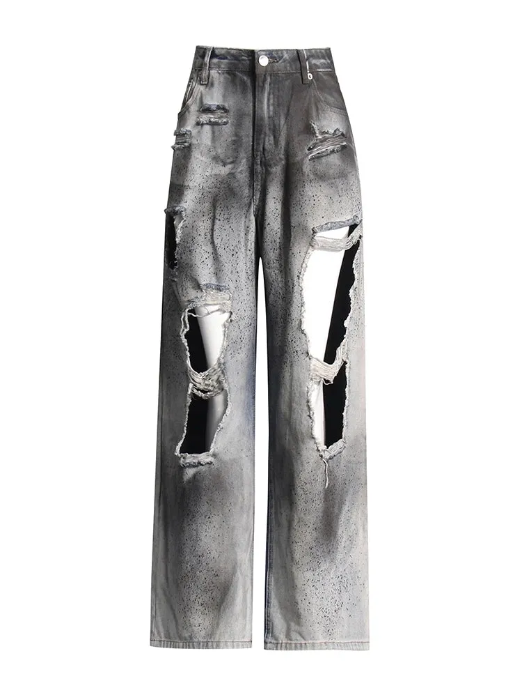 Splatted Ink Distressed Straight Leg Jeans