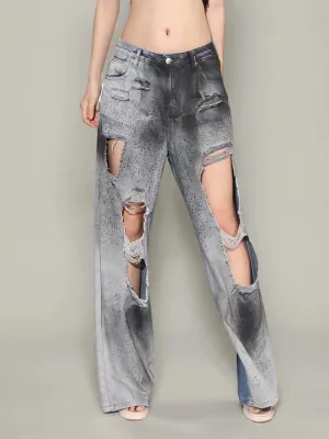 Splatted Ink Distressed Straight Leg Jeans