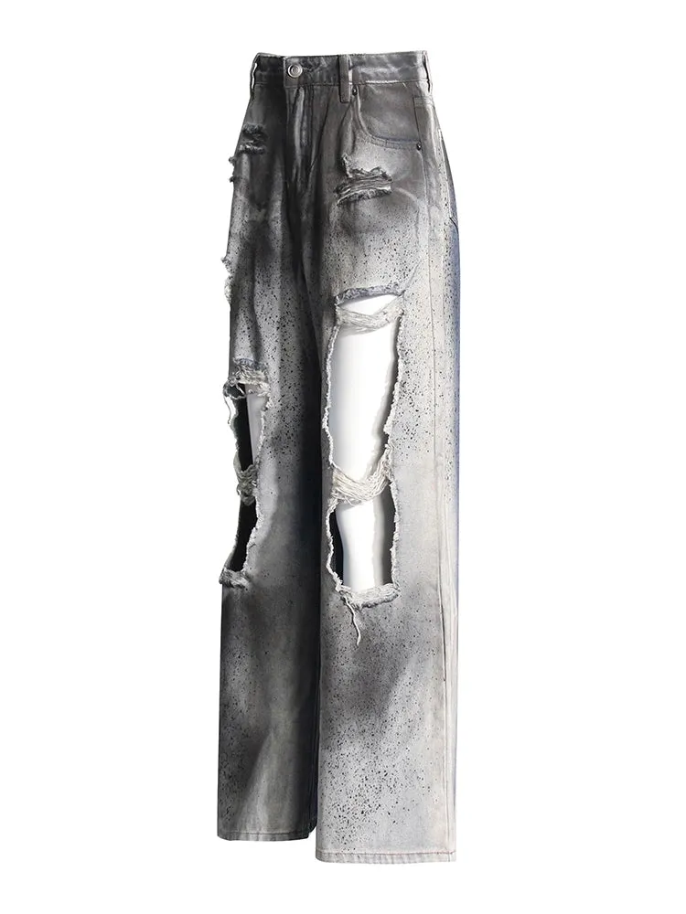 Splatted Ink Distressed Straight Leg Jeans