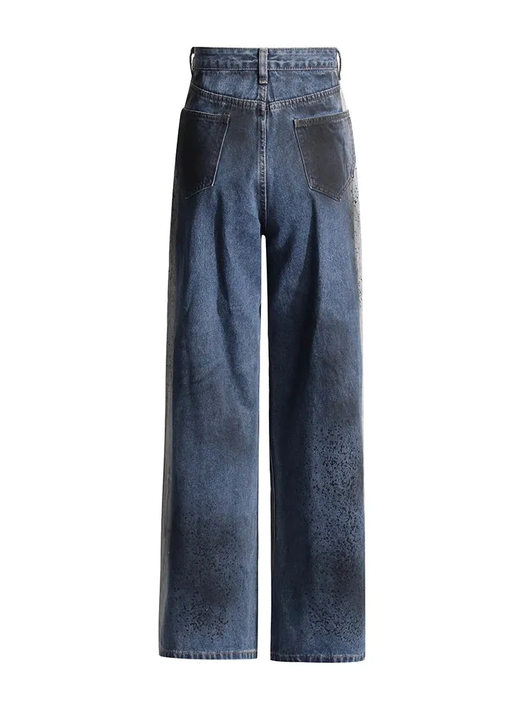 Splatted Ink Distressed Straight Leg Jeans