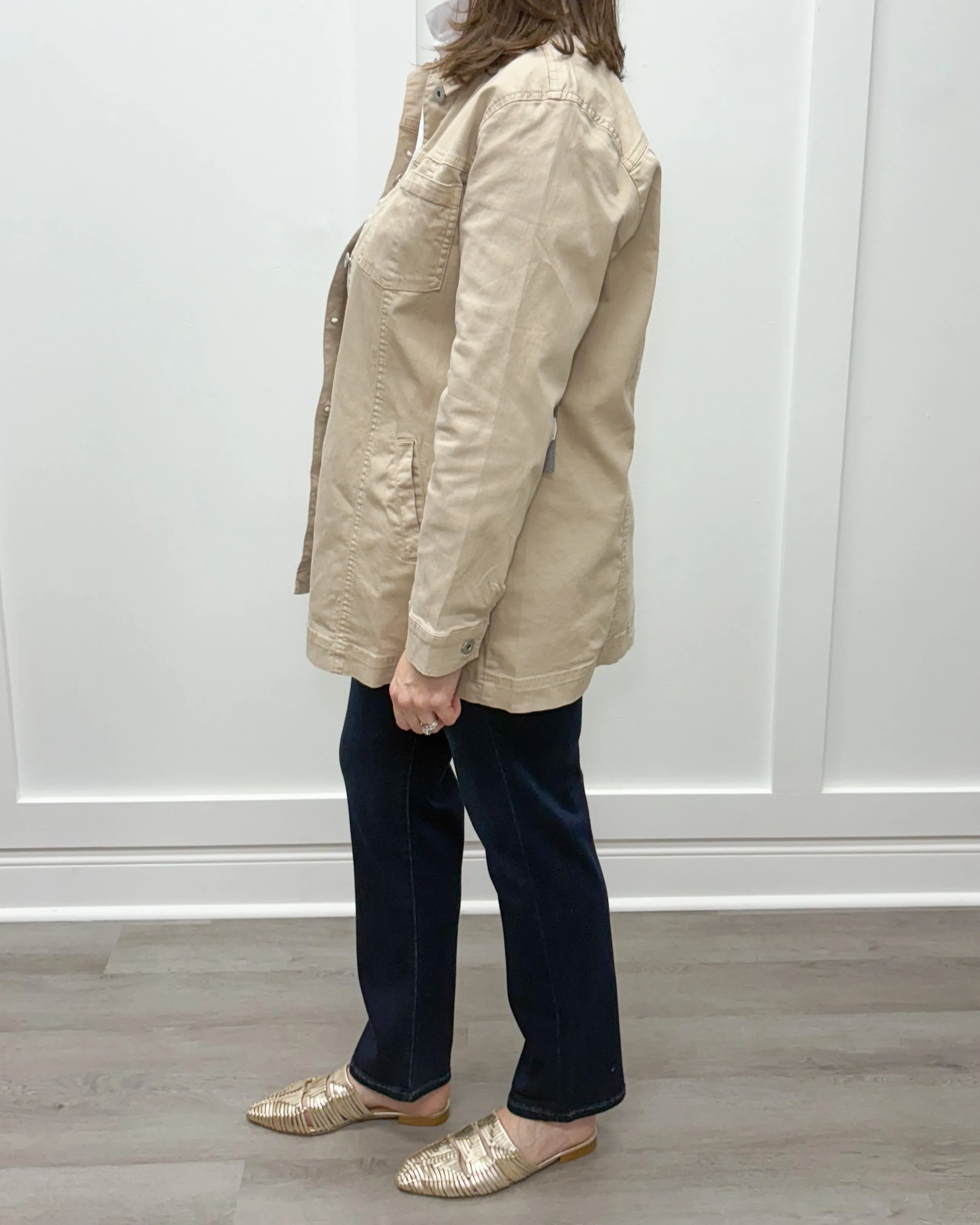 Stretch Denim Boyfriend Jacket - Oatmeal