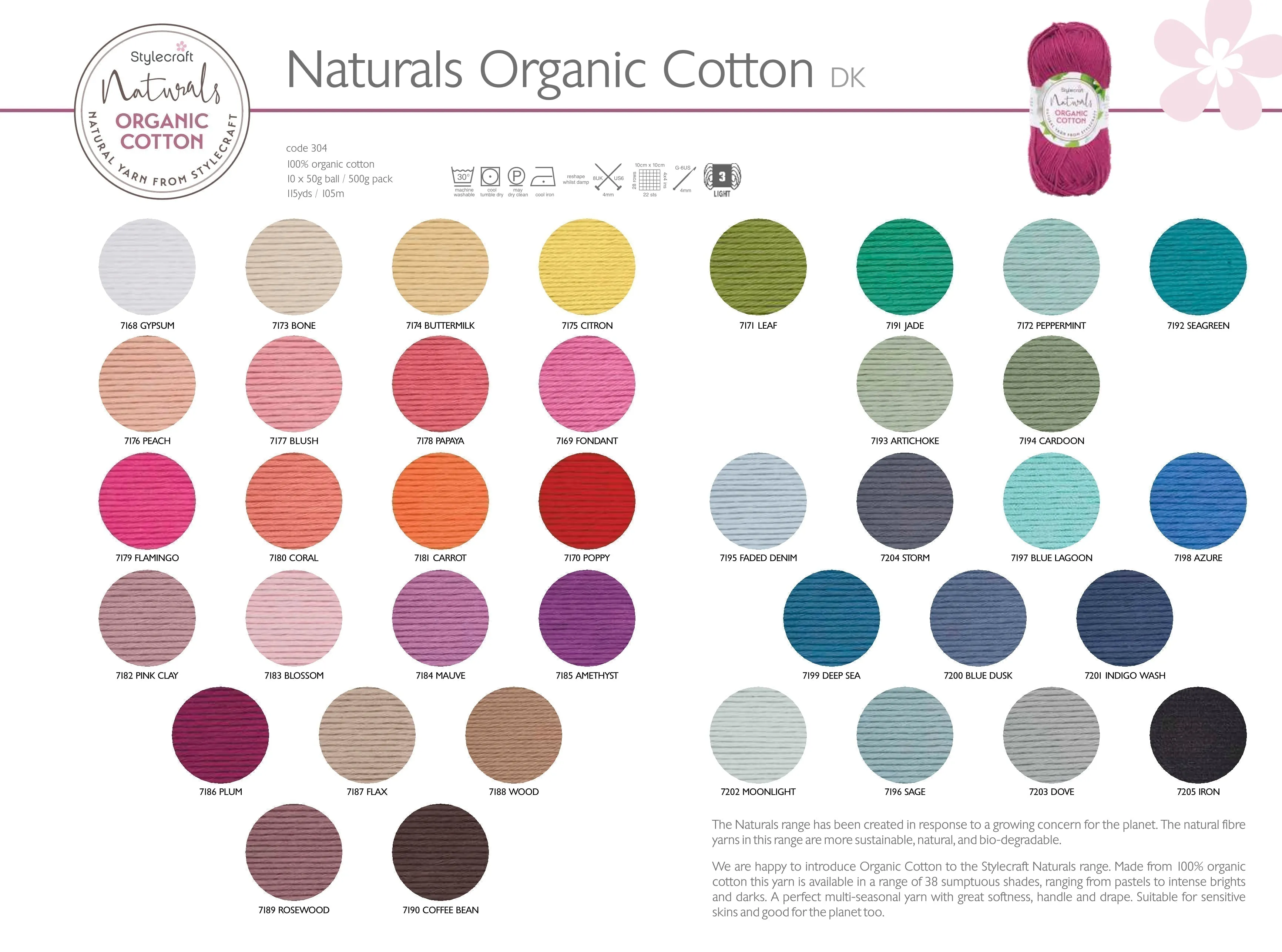 Stylecraft Naturals Organic Cotton Double Knit - 7195 Faded Denim