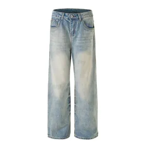 Stylish Faded Straight Leg Jeans with a Distressed Finish