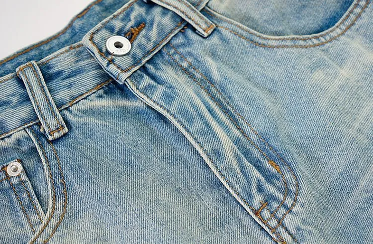 Stylish Faded Straight Leg Jeans with a Distressed Finish