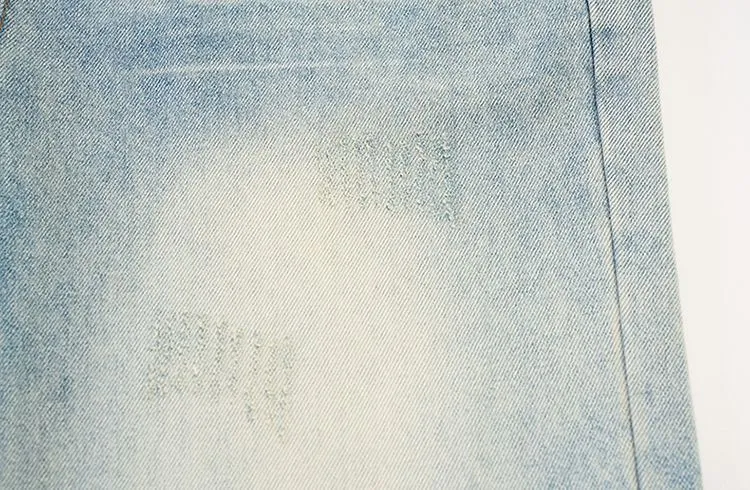 Stylish Faded Straight Leg Jeans with a Distressed Finish