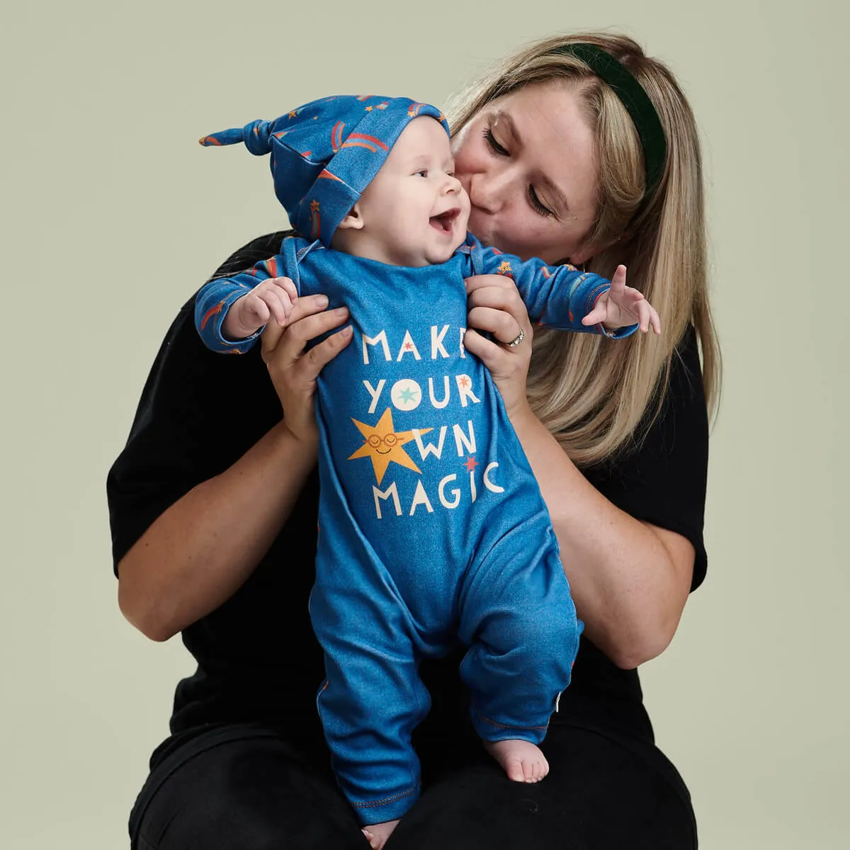 SUNSET - Blue Denim Shooting Star Baby Beanie Hat With Tie Top