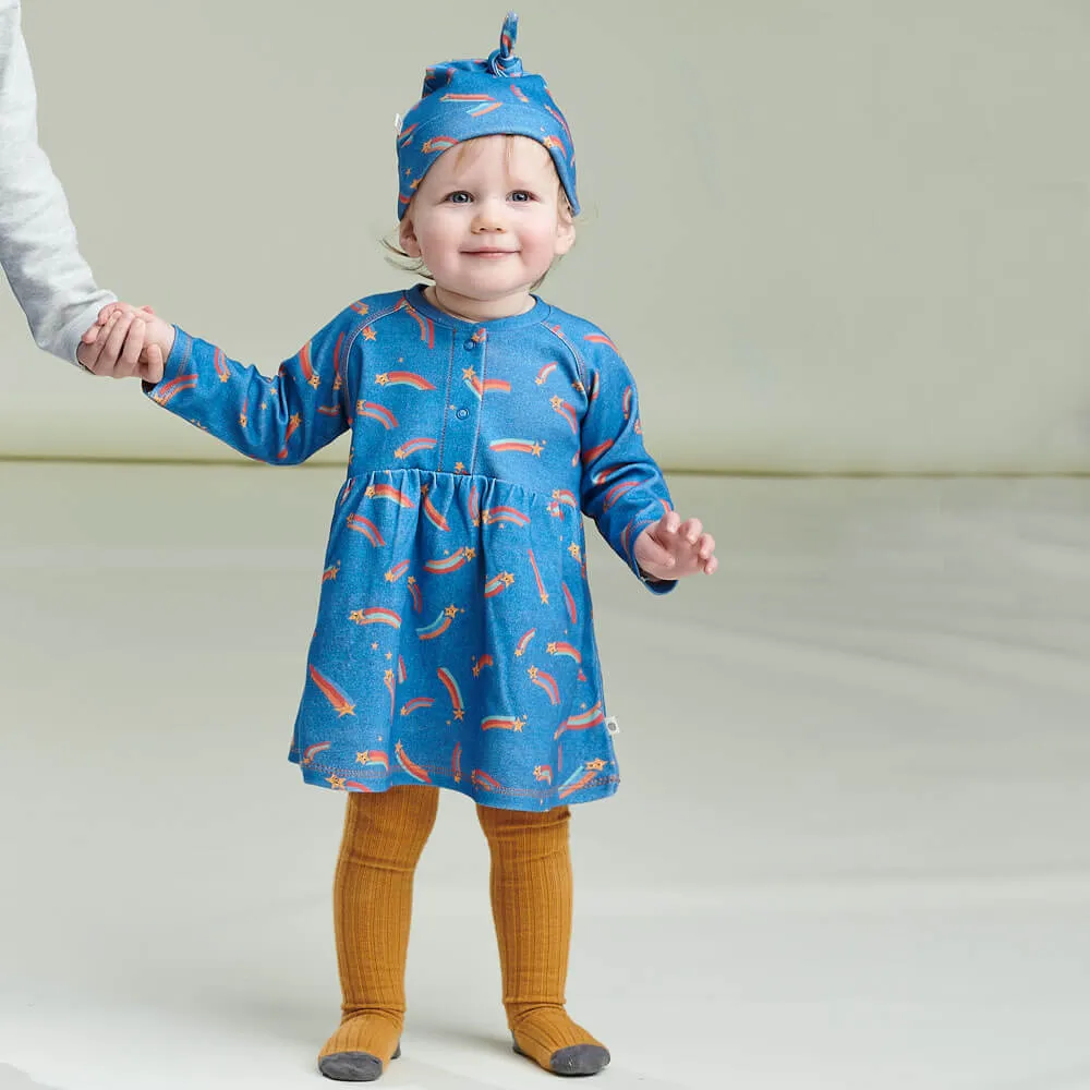SUNSET - Blue Denim Shooting Star Baby Beanie Hat With Tie Top