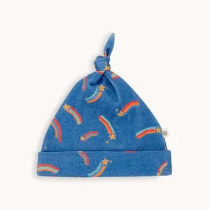 SUNSET - Blue Denim Shooting Star Baby Beanie Hat With Tie Top
