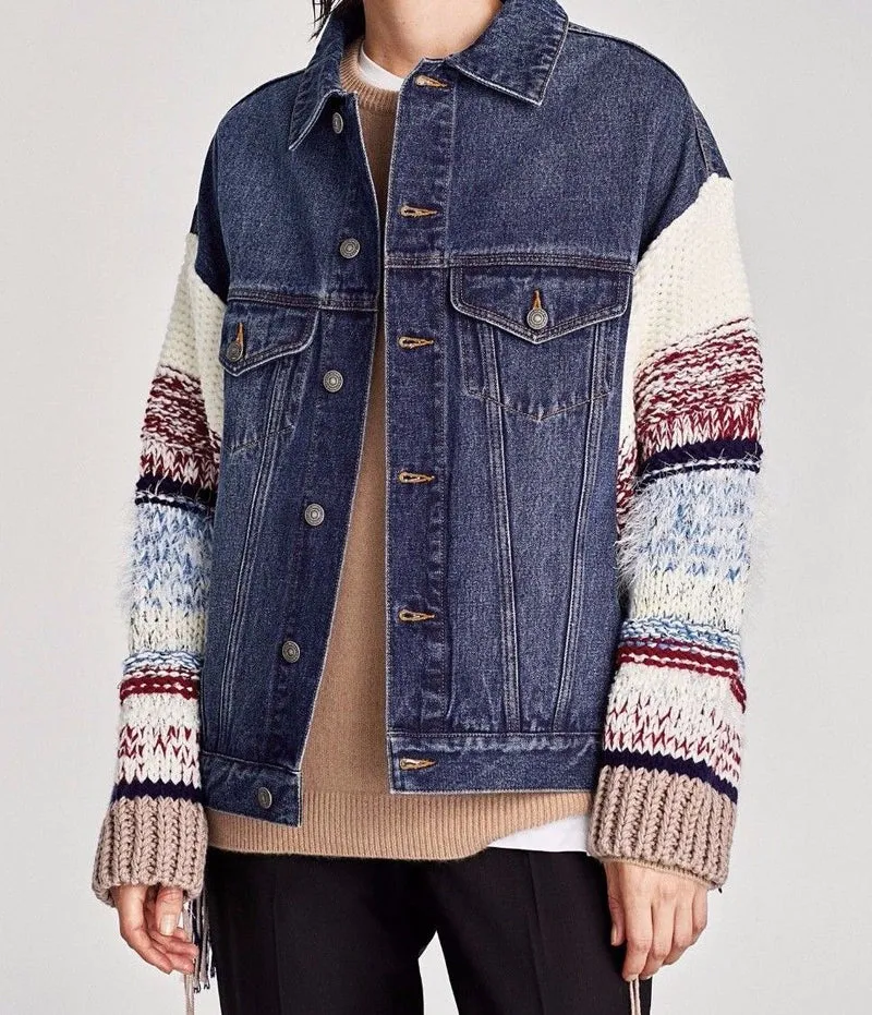 Sweater sleeved Denim jacket