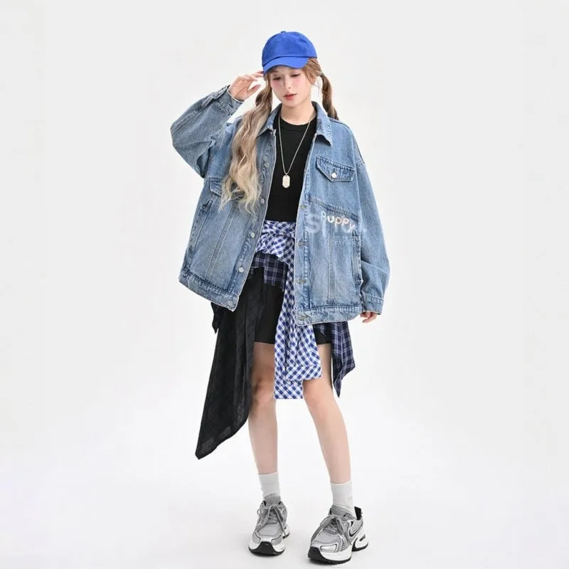 Sweet Cool Retro Style Cartoon Puppy Embroidered Denim Jacket