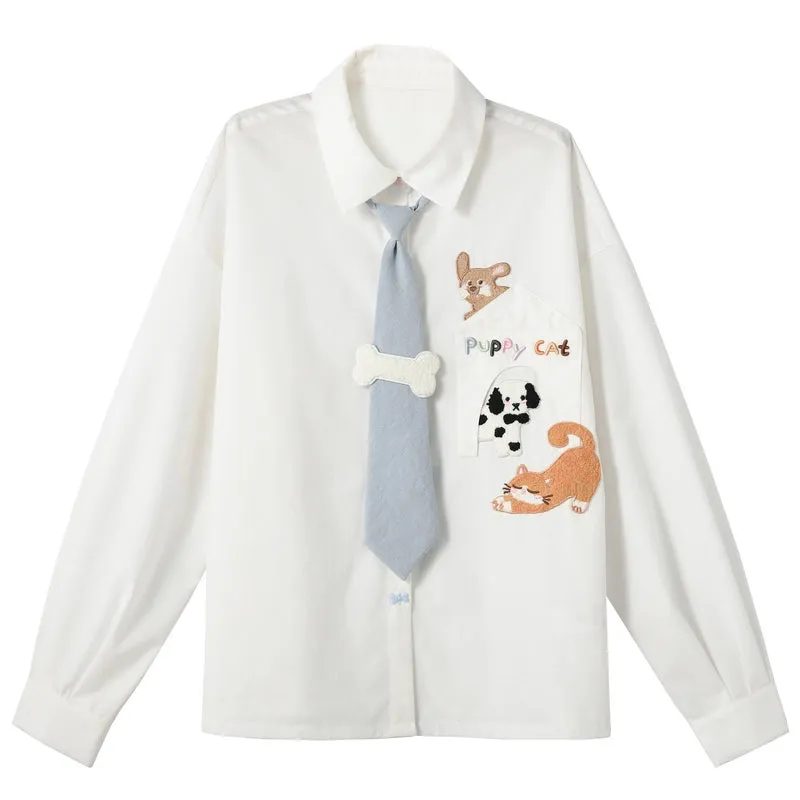 Sweet Cool Retro Style Cartoon Puppy Embroidered Denim Jacket