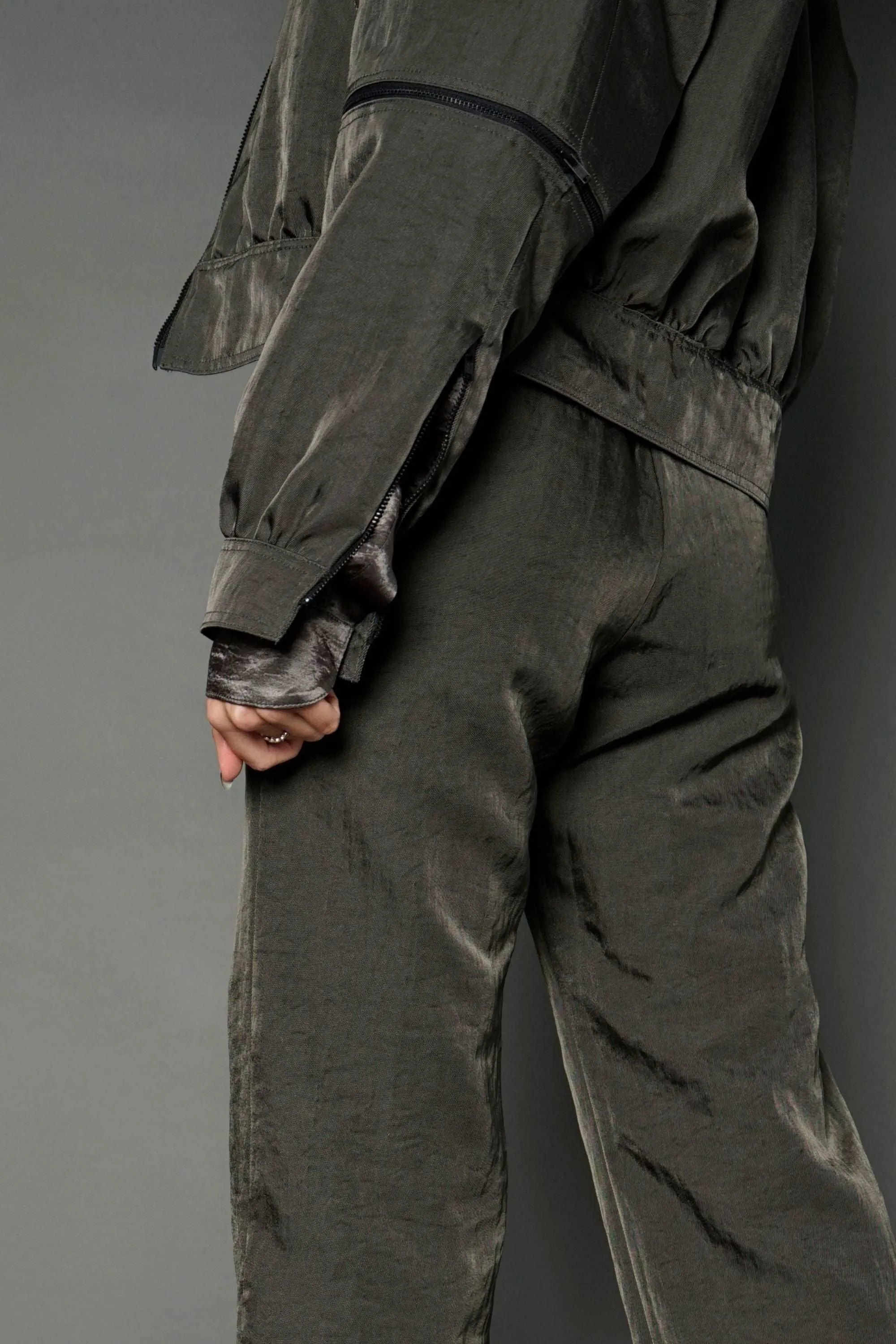 Tatum Olive Green Bomber Jacket in Nylon Twill